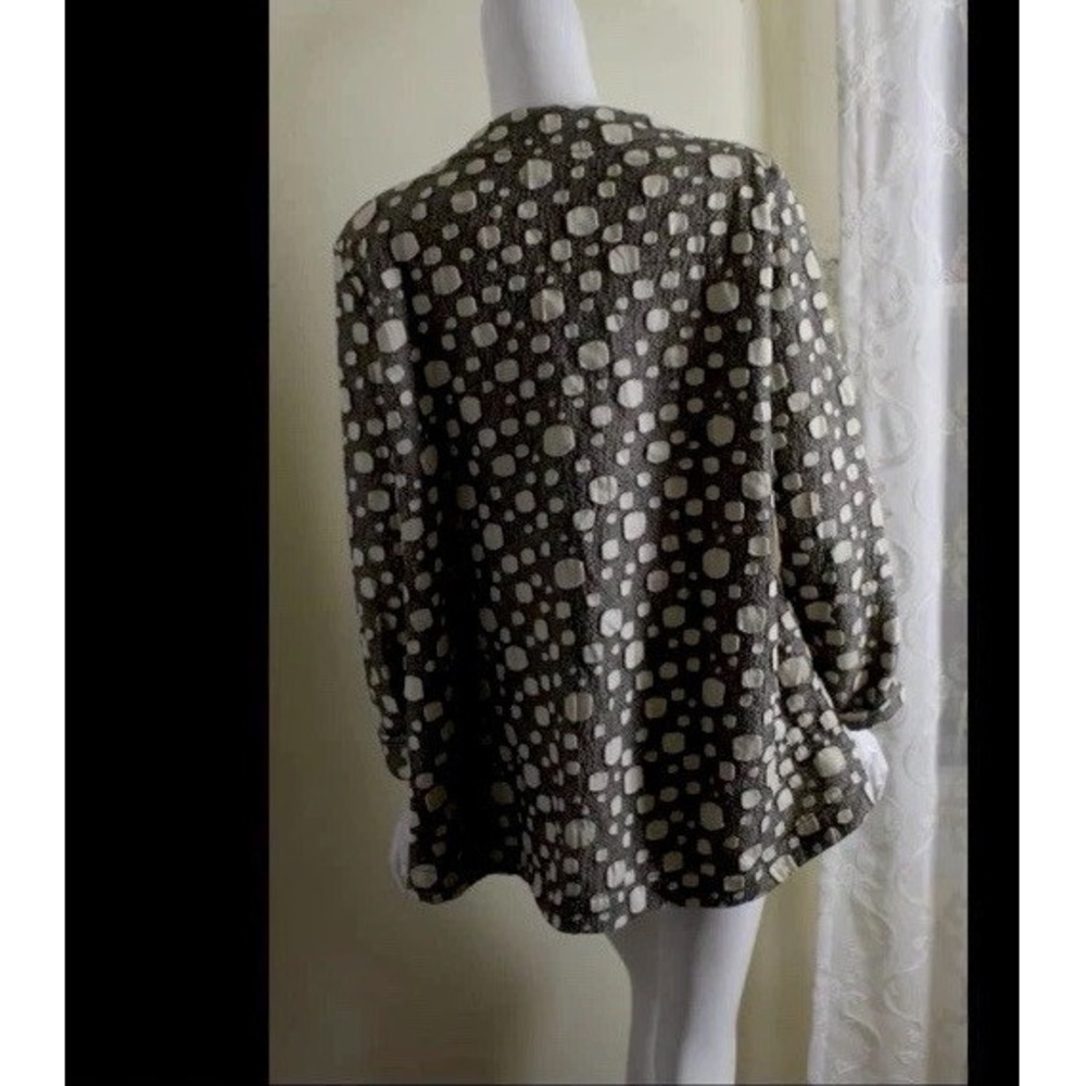FOCUS Sz M Gray Wheat Funky Polka-Dot‎ Art-to-Wear Hi-Low Jacket Woven - Picture 2 of 7